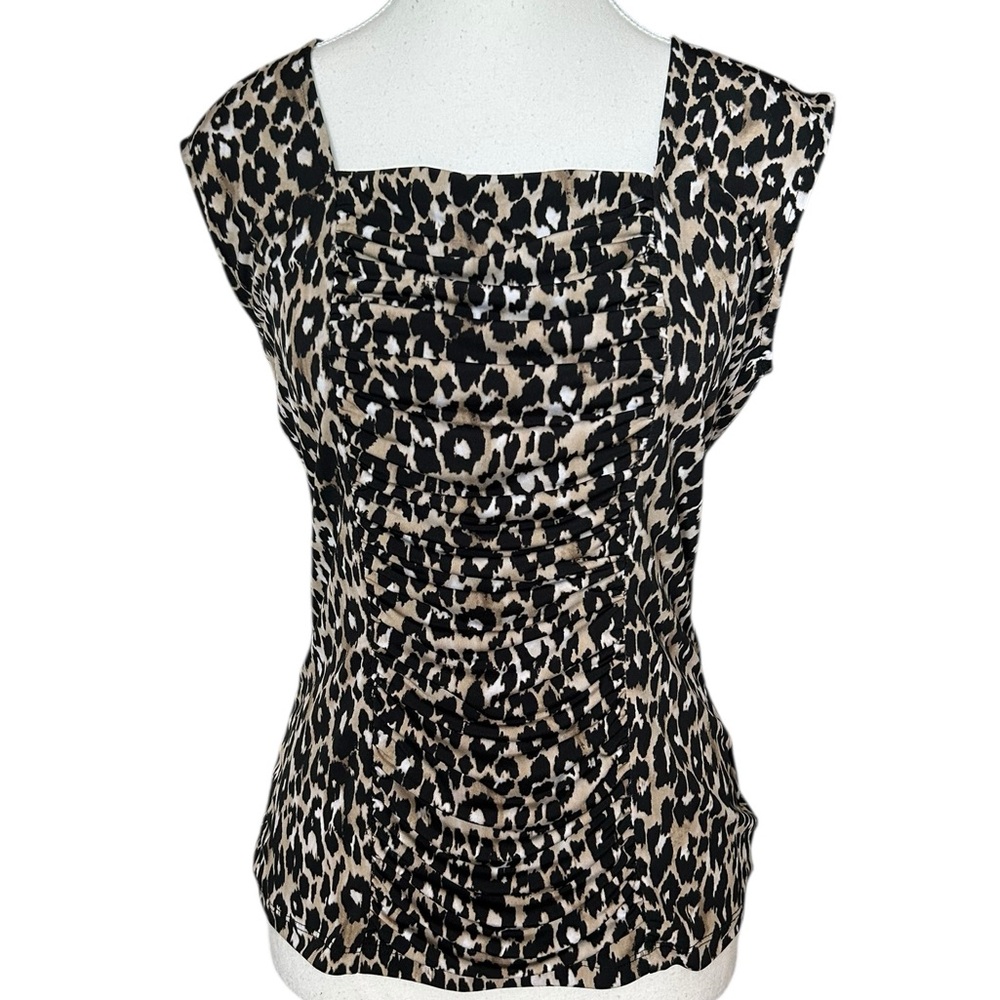 Style & Co. Animal Print Cap Sleeve Ruched Top S